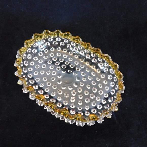 Hobbs Brockunier 323 Yellow Frances Dew Drop Hobnail Ware 7 in Oval Bowl FLAW - Picture 11 of 12